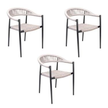 Imagem de Kit 3 Cadeiras Trancoso Base Grafite Amêndoa Rivatti