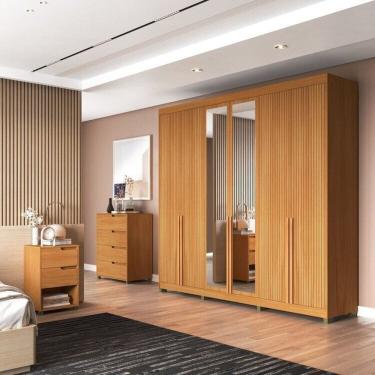 Imagem de Quarto Casal com Guarda-Roupa 6 Portas, 1 Cômoda e 2 Mesas de Cabeceira Newton Marrom