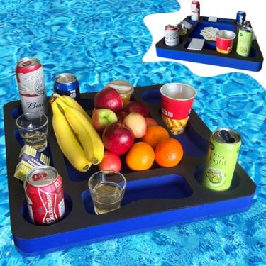 Imagem de RAMIEYOO Mesa flutuante de jogos de piscina para adultos - Suporte de bebida multifuncional e estação de refresco para piscina, praia, banheira de hidromassagem, cartões à prova d'água incluídos