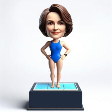 Imagem de Mulher de natação personalizada que balança a cabeça em traje de banho azul, estatueta personalizada feita à mão para o dia das mães, nadadora independente, grandeza, colecionável