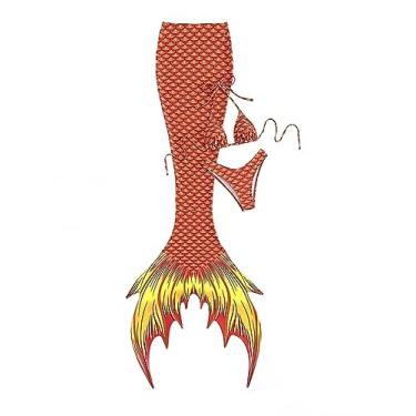 Imagem de LVTFCO Saia sereia adulto verão três peças moda praia cauda de peixe pendurado pescoço terno desempenho palco, vermelho-S