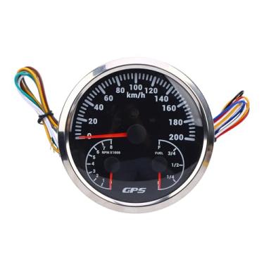 Imagem de Odômetro GPS de 110 Mm de 0 a 200 Km H Multifuncional de 0 a 8000rpm Tacômetro E-1/4-1/2-3/4-F Beda de Nível de Combustível Com Sinais de Turno para Caminhões de (Black Dial