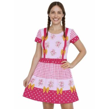 Imagem de Vestido Adulto Temático Estampado Festa Junina Rosa - Calupa, XG