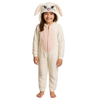 Imagem de Pijama Macacão Infantil Coelho Rosa Fantasia Soft Fleece Gro
