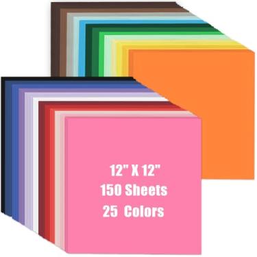 Imagem de Cartolina colorida de 30,5 x 30,5 cm, 150 folhas, 25 cores sortidas, papel para impressora de cartolina de 180 g/m² para artesanato DIY, confecção de cartões, álbum de recortes