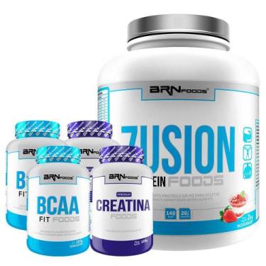 Imagem de Kit Fusion Protein 2Kg+ 2 Bcaa 100G+ 2 Creatina 100G - Brn Foods