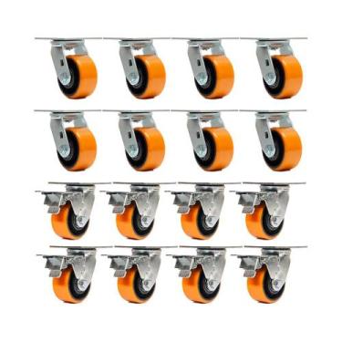 Imagem de Kit 16 un rodízio giratório freio trava poliuretano ferro 3" - AJAX