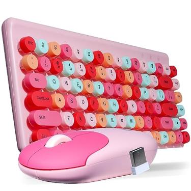 Imagem de Kit Teclado E Mouse Bluetooth Wireless Conjunto Estilo Retrô Colorido Portátil USB ABNT2 (Rosa)