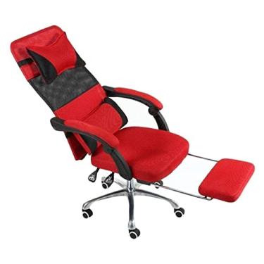 Imagem de cadeira de escritório para jogos, cadeira de chefe, estrutura de aço, cadeira giratória de malha de encosto alto com apoio para os pés, cadeira reclinável para computador, cadeira de assento de