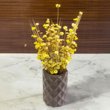 Imagem de Arranjo de Flores Sempre-Vivas Naturais em Vaso Decorativo, 15 cm, Branco com Padrão Art Déco (6)