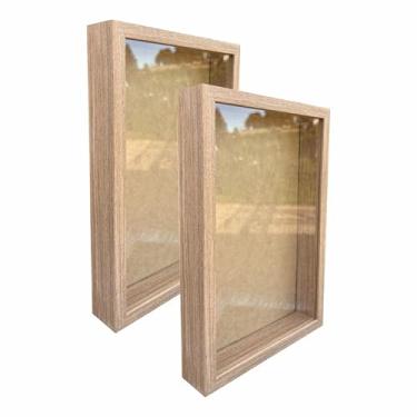 Imagem de Kit 2 Molduras Caixa Alta Com Vidro Expositora 40x60cm - Revestida - 1,5X4,5 Cor:Maple;Tamanho:40x60 cm