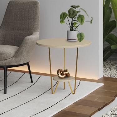 Imagem de Mesa Lateral Redonda Industrial Italy Ferro Dourado e Tampo Off-white