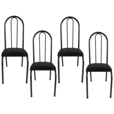 Imagem de Kit 4 Cadeiras Sala Jantar Aço Tubolar Cozinha Courino Junco Cor Do Assento:preto-preto