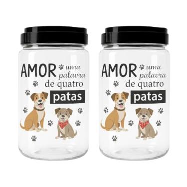 Imagem de Kit 2 Potes Porta Ração Comedouro Petiscos 1,9 Litros Cachorro Gato Multiuso Tampa De Rosca Com Alça (Dog Preto)