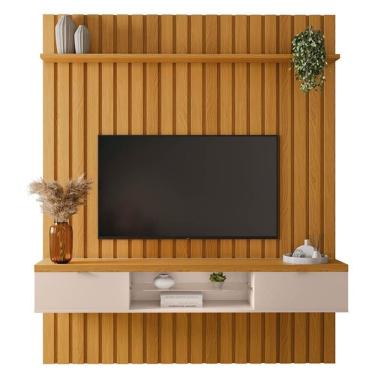 Imagem de Painel Ripado Para Tv Com Bancada Suspensa 180cm Illusiê H01 Cinamomo-off White - Mpozenato