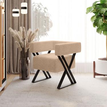 Imagem de Poltrona Decorativa Linha Alta Aruba Estilo Industrial Bouclé Bege