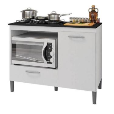 Imagem de Balcão Para Cooktop Armário De Cozinha Compacta Com Tampo Branco