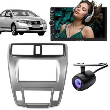 Imagem de Central Multimídia 2 Din Mp5 Honda City Lx Câmera Moldura Prata