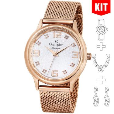 Imagem de Relógio Champion Kit Feminino Rosê Esteira Cn24584e