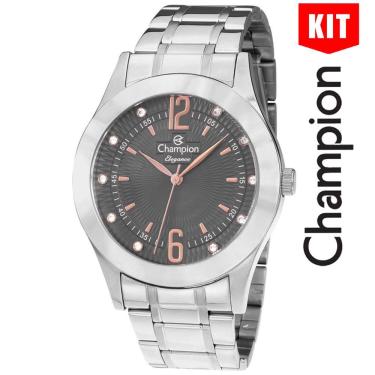 Imagem de Relógio Champion Kit Feminino Prata Cinza Analógico Cn20800k