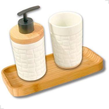 Imagem de Conjunto Banheiro Porta Sabonete Líquido Escova C/ Bandeja  - Bethavil