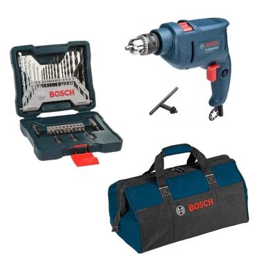 Imagem de Furadeira De Impacto 220V Metal + Kit Brocas E Bolsa Bosch 450W Gsb Azul