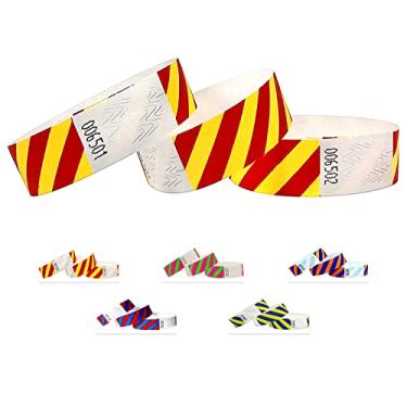 Imagem de Pulseiras feitas de Tyvek - Listradas - Pacote com 500 - Pulseiras de 0,9 cm para Eventos (Vermelho-Amarelo, Pacote com 500)