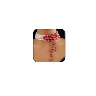 Imagem de Colar gótico de pérolas sangrentas para mulheres, colar punk de borla de sangue, gargantilha de vampiro, bijuteria de fantasia de Halloween, Adjustable, Resina, Sem Pedra Preciosa