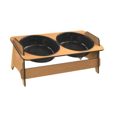 Imagem de Comedouro Para Ração e Água Elevado Para Cachorros e Gatos em MDF Com 1 Ou 2 Potes