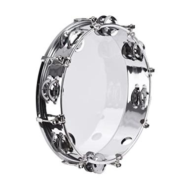 Imagem de WALFRONT Tambourine Handheld Plástico Pandeiro de Plástico Com Linha Dupla Jingles Instrumento de Percussão Musical para Festas de Canto de Dança karaokê (Silver 10-inch)