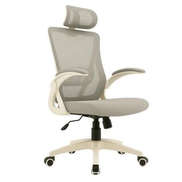 Imagem de Cadeira de Escritório Ergonômica Cinza, Malha Respirável e Encosto de Cabeça Ajustável, Apoio Lombar, Estofado Mesh | Cadeira Presidente com Mecanismo de Elevação e Inclinação | HYATTO OFFICE |