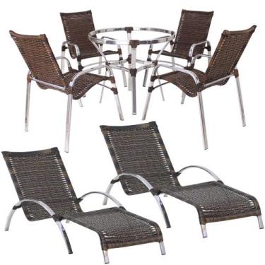 Imagem de Kit 4 Cadeiras e Mesa de Centro e 2 Espreguiçadeiras e Mesa em Alumíni