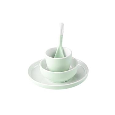 Imagem de Decalque branco comercial com bordas delicadas imitação de porcelana - verde claro fosco e branco de duas cores