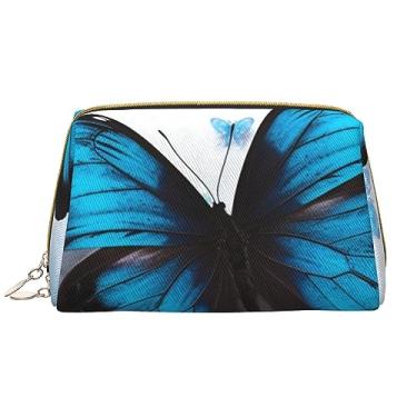 Imagem de Bolsa de maquiagem estampada com flecha branca de desenho animado, bolsa de cosméticos de couro, bolsa organizadora feminina, Borboleta azul, One Size