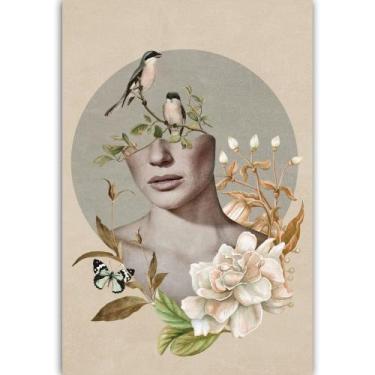 Imagem de Quadro Mulher Pássaros - MeMoldura, Chassi Borda Infinita, 80x120cm