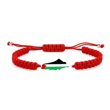 Imagem de Zircobic Série de pulseiras com pingente de bandeira palestina - Design de cordão trançado em preto, vermelho, verde e branco, para casais e amigos para uso diário, Adjustable, Aço inoxidável, Sem