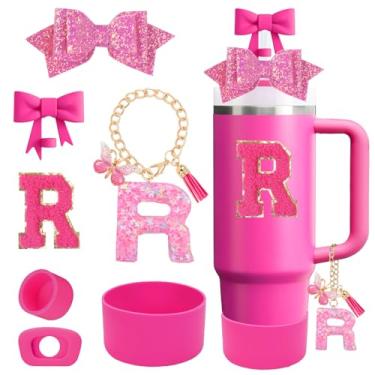 Imagem de QUNNDY Conjunto de acessórios para copo Stanley Cup 850.5 g 1,134.0 g copo com alça, incluindo tampa de cobertura de palha de laço, decoração de arco de palha, bota, tampa à prova de derramamento