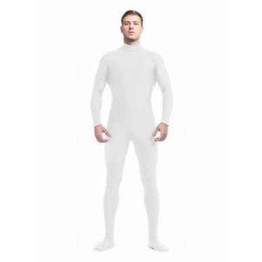 Imagem de ATHX Macaquinho de fantasia masculino e feminino Zentai, elastano, elástico, para festa de Halloween, macacão para cosplay (branco, médio)