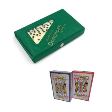 Imagem de Kit de Dominó em Osso 5mm com 2 Baralhos de Papel Jogo de Mesa (Verde)