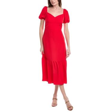 Imagem de Adrianna Papell Vestido midi feminino de manga bufante, Escarlate, 40