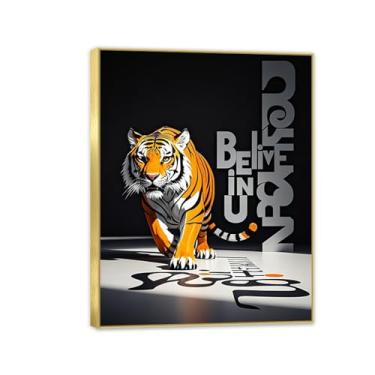Imagem de Arte de parede de escritório inspiradora tigre feroz impressão em tela de tigre abstrato pôsteres inspiradores de animais citações motivacionais imagens para decoração de parede de quarto masculino 65