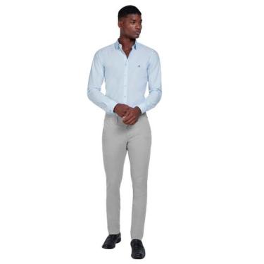 Imagem de Calça Dudalina Masculina Sarja Slim Faca Color Cinza Claro, 44