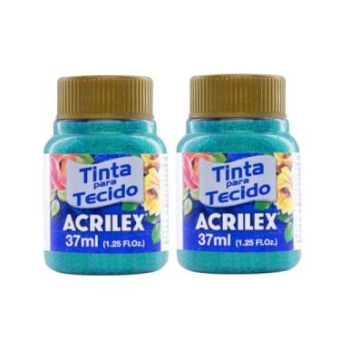Imagem de Kit Com 2 Tintas para Tecido com Glitter Acrilex 37ml – Brilho Intenso, Alta Cobertura e Fixação a Frio para Suas Criações acabamento cintilante, alta cobertura e durabilidade superior, sendo ideais para customização de roupas, acessórios, peças decorativas e projetos artísticos em geral. (Verde Esm