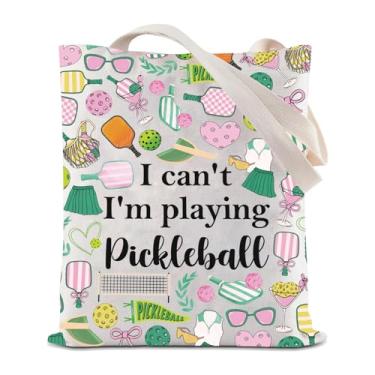 Imagem de JYTAPP Pickleball Sports Lover Gift I Can't I'm Playing Pickleball Tote Bag Presentes para Mulheres Jogadoras Treinadoras Presente, Bege