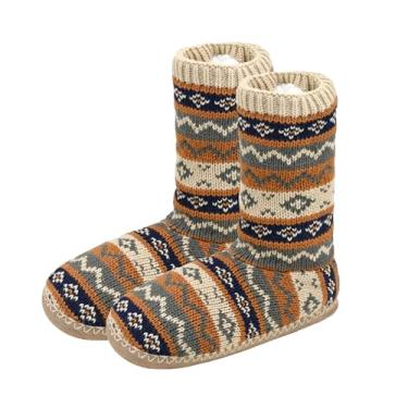 Imagem de Panda Bros Pantufas masculinas aconchegantes para uso interno, felpudas, com solas antiderrapantes, tricotadas para o inverno, meias quentes para uso doméstico, Misto, 10-13