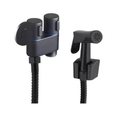 Imagem de Ducha Higiênica Preta com Registro de 2 Saídas, Suporte ABS, Gatilho e Mangueira em Metal