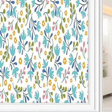 Imagem de Película de janela de privacidade de flores, textura de estilo floral, filme de vidro para sala de estar e escritório em casa, L90 x C 190 cm