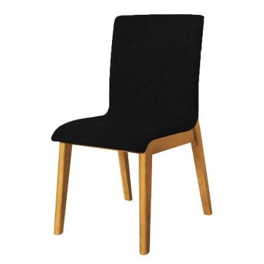 Imagem de Cadeira De Jantar Luxo Diamante Estofada Em Material Sintético Preto Base Madeira Maciça