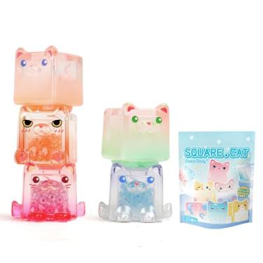 Imagem de LUCKJOY Pacote cego Square Cat Series (5 peças em uma sacola) Design aleatório de gato caixa surpresa bonecos colecionáveis caixa misteriosa fofa decoração de casa presente de aniversário