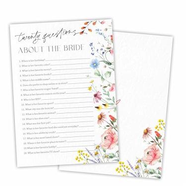 Imagem de DYIRBIIY Twenty Questions About The Bride Bridal Shower Game - Colorful Floral - 30 Pcs Double-Sided Fill-in Wedding Game Cards for Newlyweds, Engagement Party Activities & Decorations(5"x7") -A08